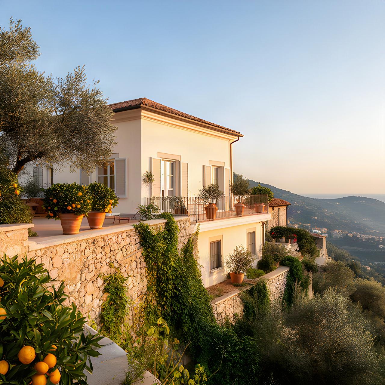 Casa ligure rinnovata con facciata chiara, terrazza e vegetazione mediterranea