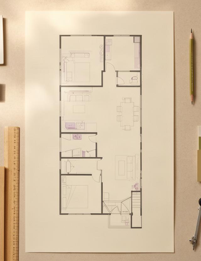 Planimetria architettonica di una casa aperta su un tavolo di progettazione